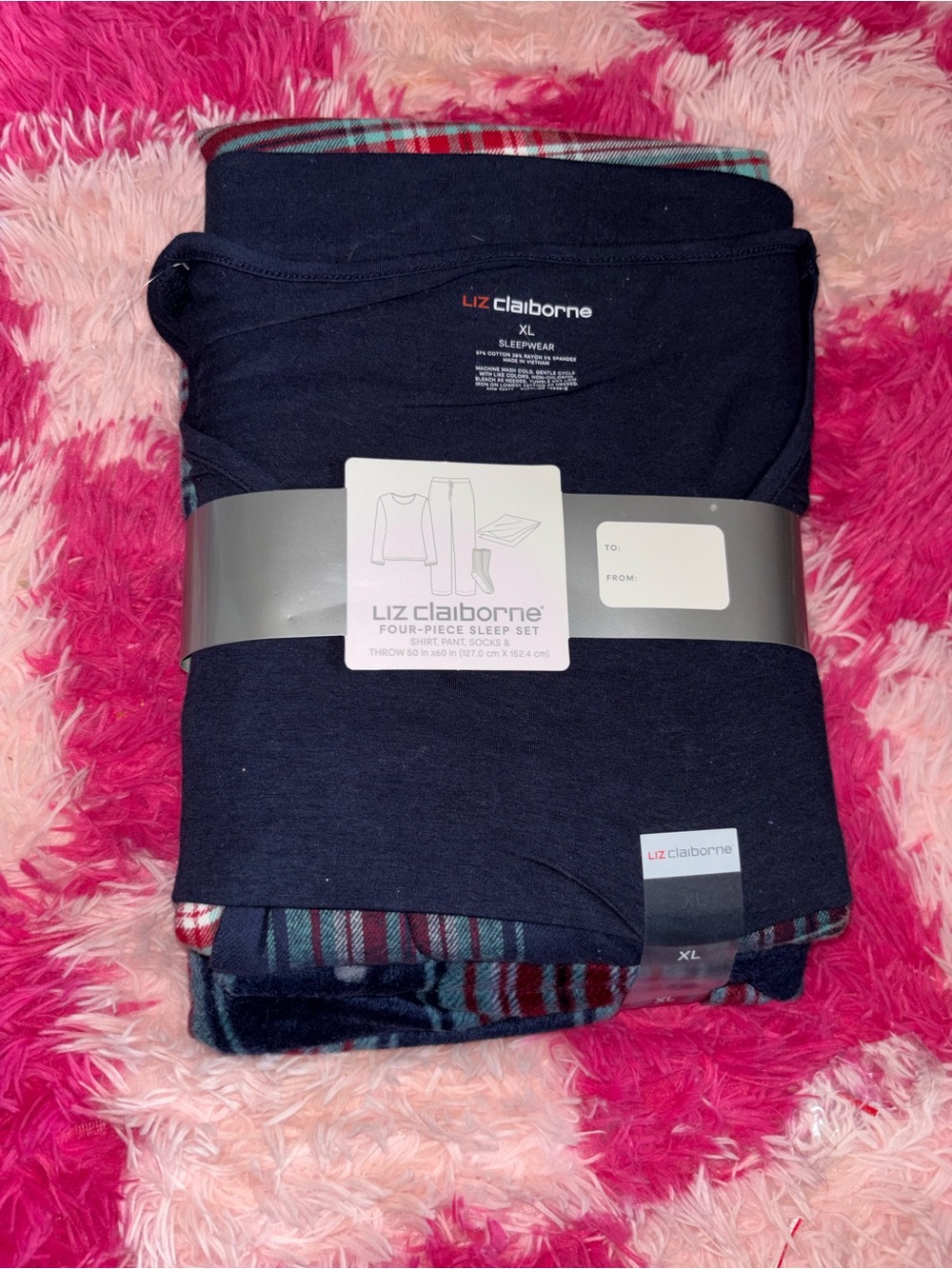 Liz Claiborne Navy and Red Plaid Women's Four-Piece Sleep Set